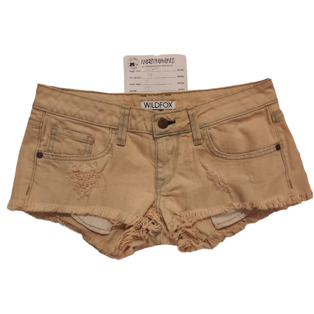 NWT Wildfox Ghost Nude FRIDAY NIGHT Distressed Jean Shorts Sz 26 - Picture 3 of 6